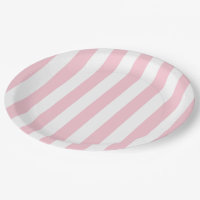 Pink and white striped store paper plates