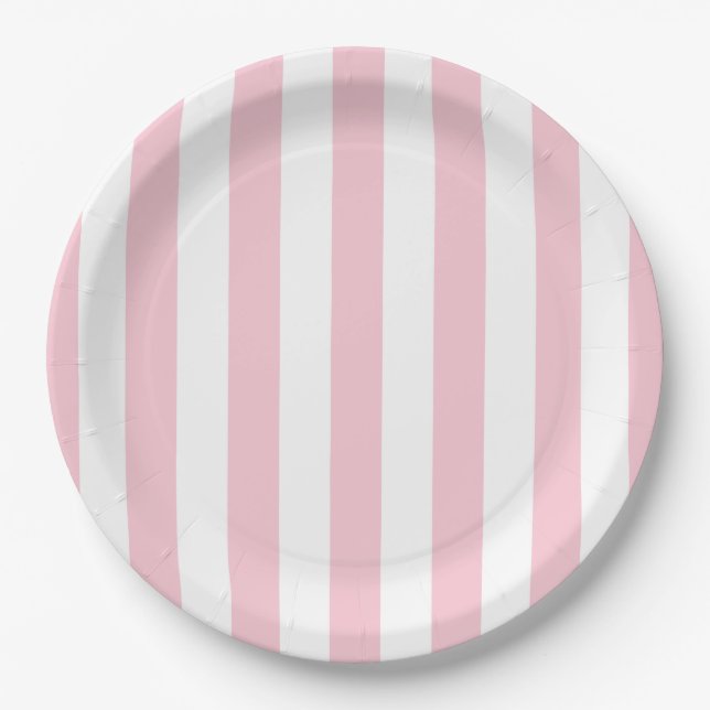 Vertical Stripes Baby Pink And White Striped Paper Plates (Front)