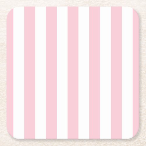 Vertical Stripes Baby Pink And White Striped Square Paper Coaster