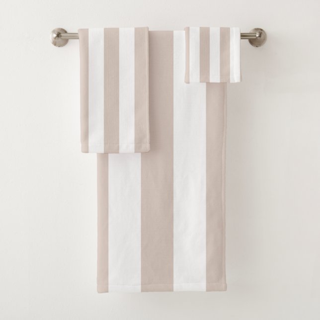 Vertical Stripes Beige And White Striped Bath Towel Set (Insitu)