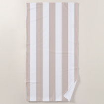 Vertical Stripes Beige And White Striped Beach Towel