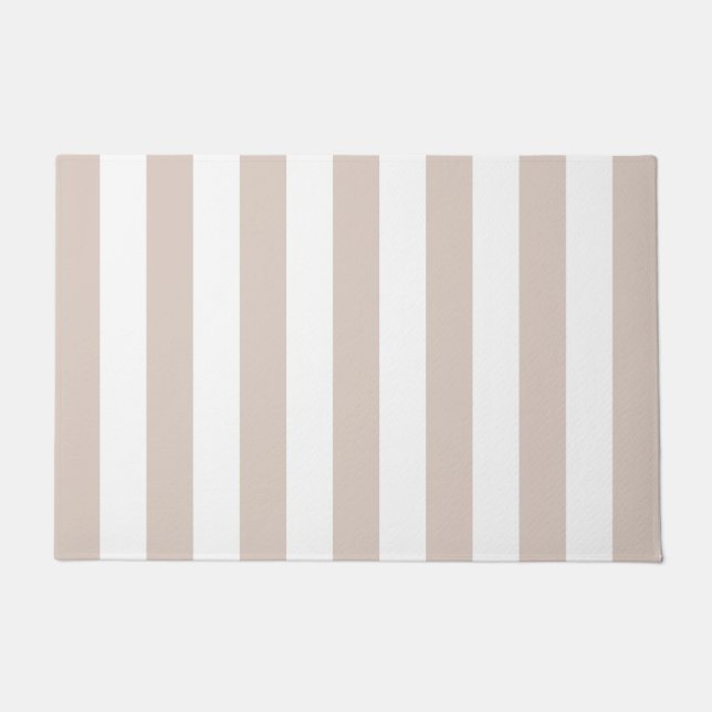 Vertical Stripes Beige And White Striped Doormat (Front)