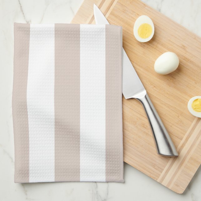 Vertical Stripes Beige And White Striped Kitchen Towel (Quarter Fold)