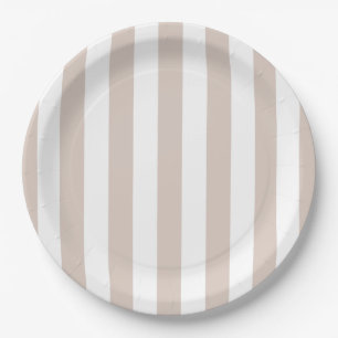 Vertical Stripes Beige And White Striped Paper Plates