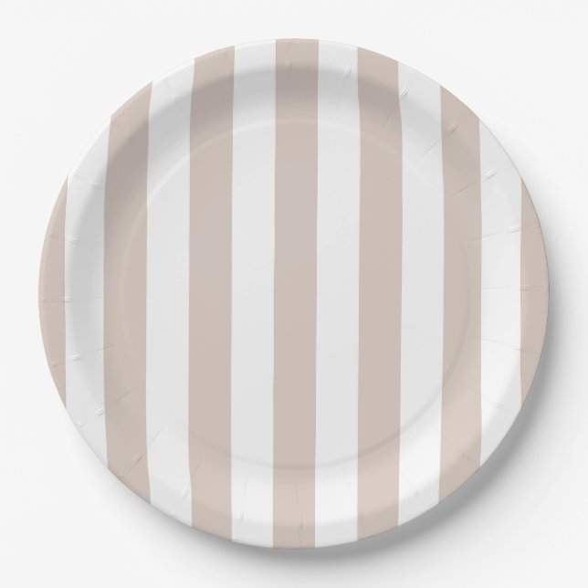 Vertical Stripes Beige And White Striped Paper Plates (Front)