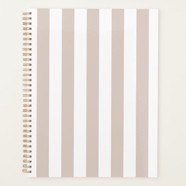Vertical Stripes Beige And White Striped Planner (Front)