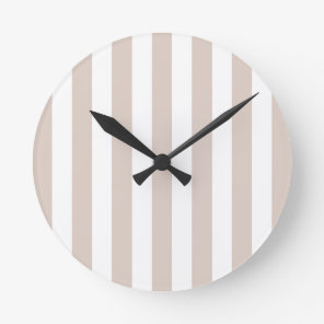 Vertical Stripes Beige And White Striped Round Clock