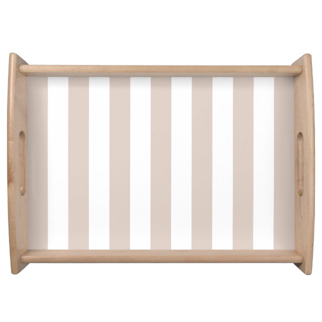 Vertical Stripes Beige And White Striped Serving Tray (Front)