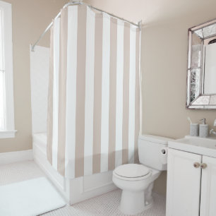 Vertical Stripes Beige And White Striped Shower Curtain