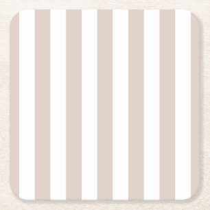 Vertical Stripes Beige And White Striped Square Paper Coaster