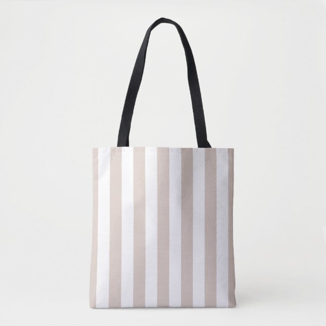 Vertical Stripes Beige And White Striped Tote Bag (Front)