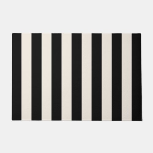 Vertical Stripes Black And Cream White Striped Doormat