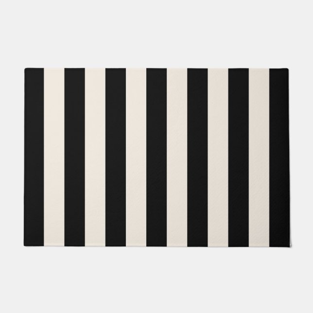 Vertical Stripes Black And Cream White Striped Doormat (Front)