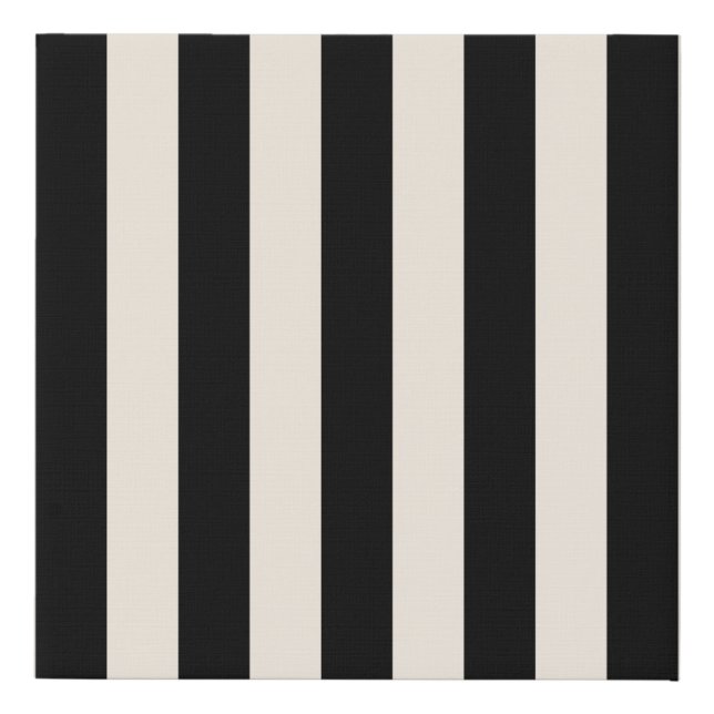 Vertical Stripes Black And Cream White Striped Faux Canvas Print (Front)