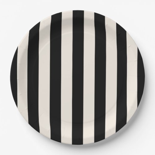 Vertical Stripes Black And Cream White Striped Paper Plates