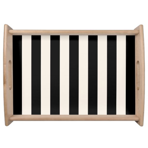 Vertical Stripes Black And Cream White Striped Serving Tray