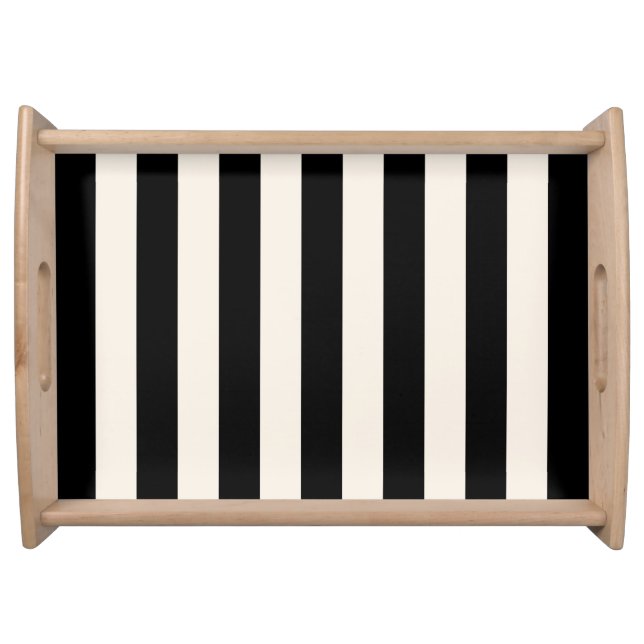 Vertical Stripes Black And Cream White Striped Serving Tray (Front)
