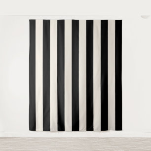 Vertical Stripes Black And Cream White Striped Tapestry