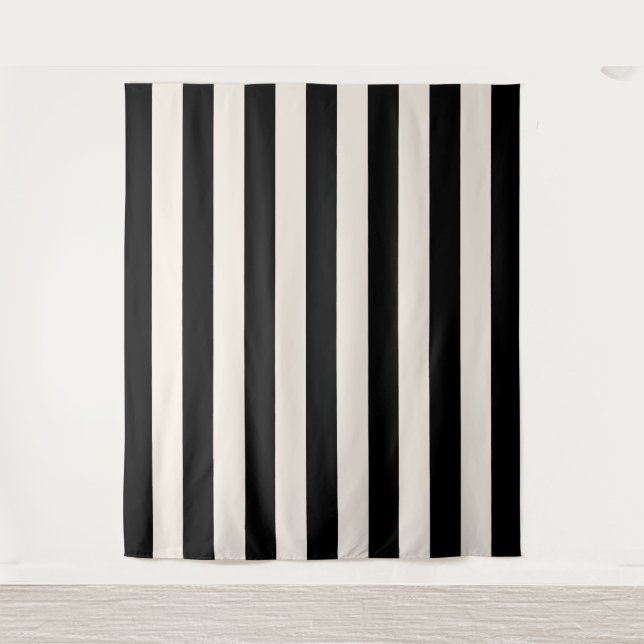 Vertical Stripes Black And Cream White Striped Tapestry (Front)