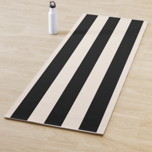 Vertical Stripes Black And Cream White Striped Yoga Mat