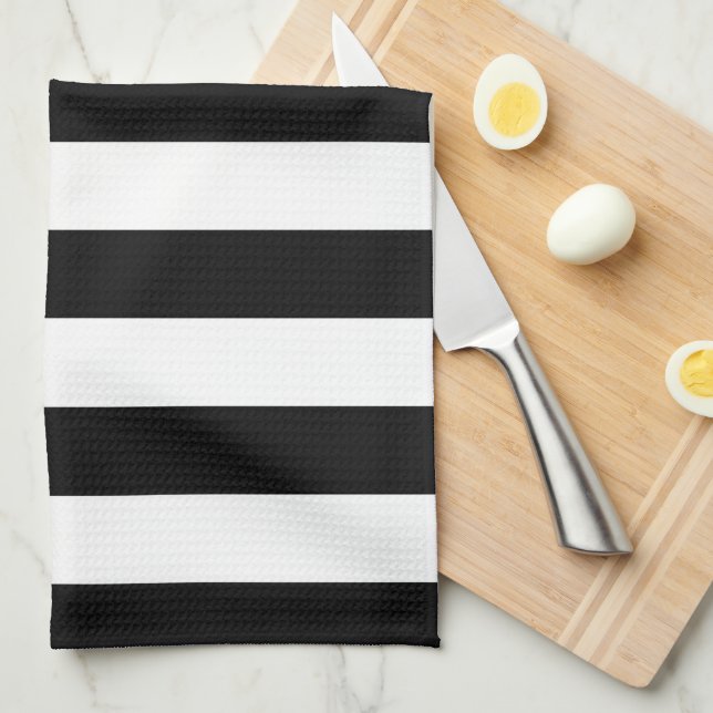 Vertical Stripes Black And White Striped Kitchen Towel (Quarter Fold)