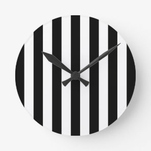 Vertical Stripes Black And White Striped Round Clock