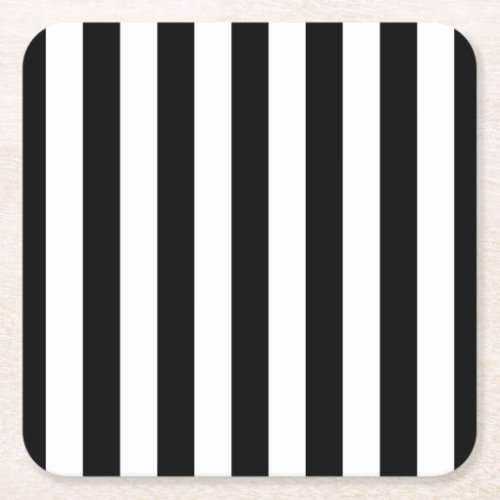 Vertical Stripes Black And White Striped Square Paper Coaster