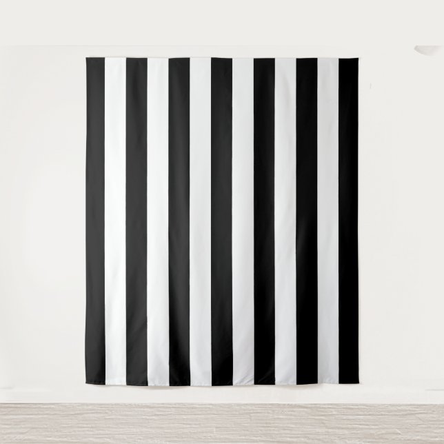 Vertical Stripes Black And White Striped Tapestry (Front)