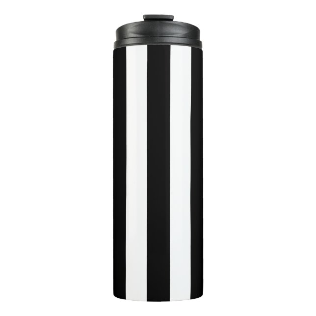 Vertical Stripes Black And White Striped Thermal Tumbler (Front)