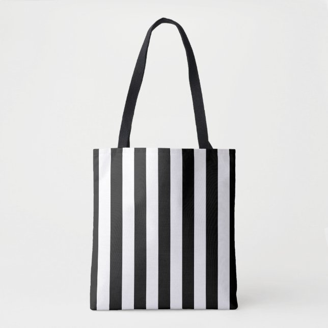 Vertical Stripes Black And White Striped Tote Bag (Front)