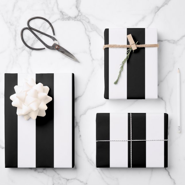 Vertical Stripes Black And White Striped Wrapping Paper Sheets (Front)
