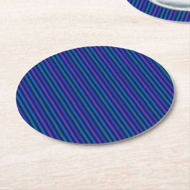 Vertical Stripes Blue Green Purple Round Paper Coaster (Angled)