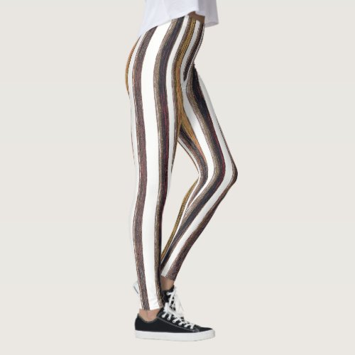 Vertical Stripes Brown and White Earthy Tones Leggings