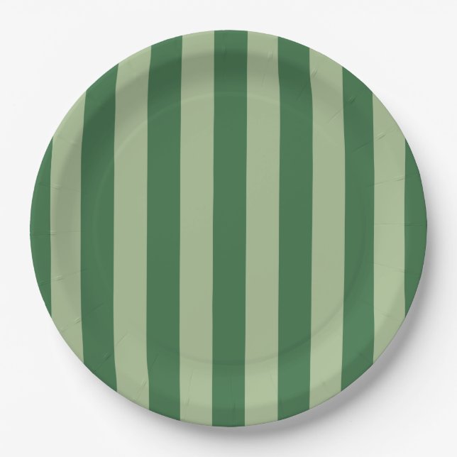 Vertical Stripes Forest Green Striped Paper Plates (Front)