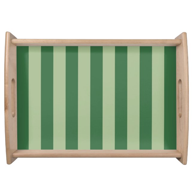 Vertical Stripes Forest Green Striped Serving Tray (Front)