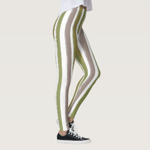 Vertical Stripes Green and Taupe Toned Leggings