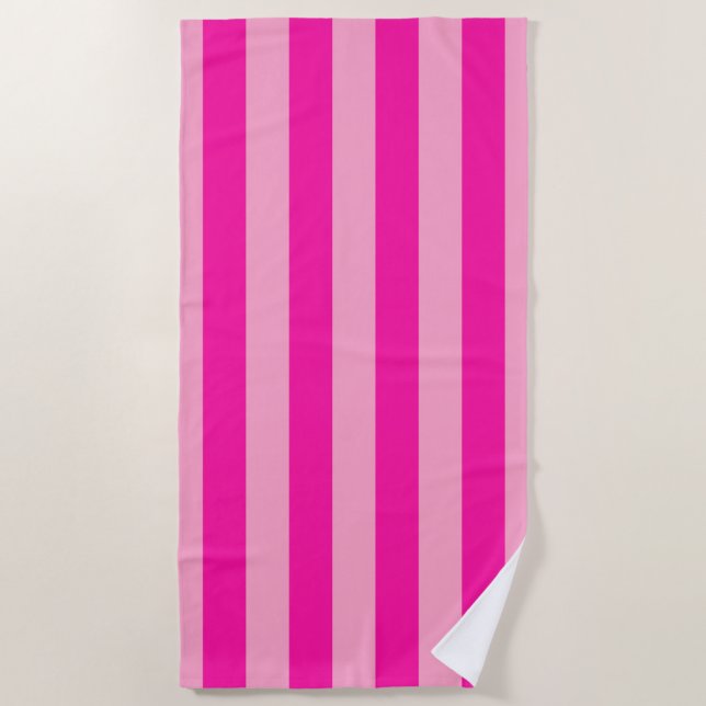 Vertical Stripes Hot Pink Beach Towel (Front)