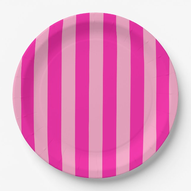 Vertical Stripes Hot Pink Paper Plates (Front)