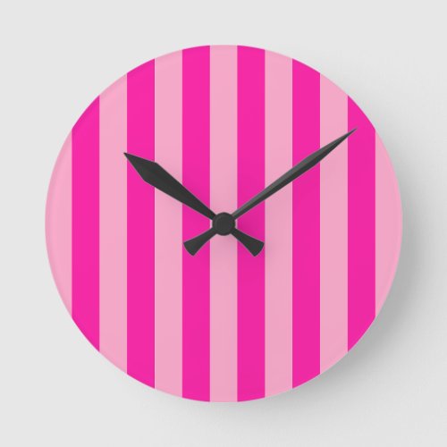 Vertical Stripes Hot Pink Round Clock