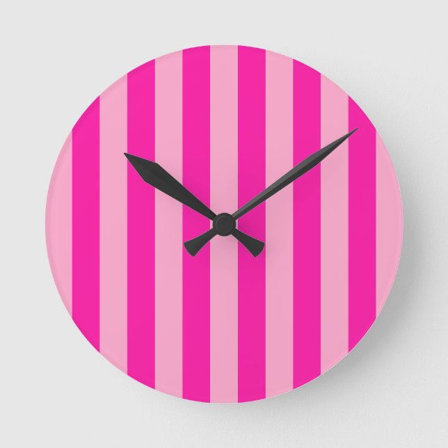 Vertical Stripes Hot Pink Round Clock (Front)