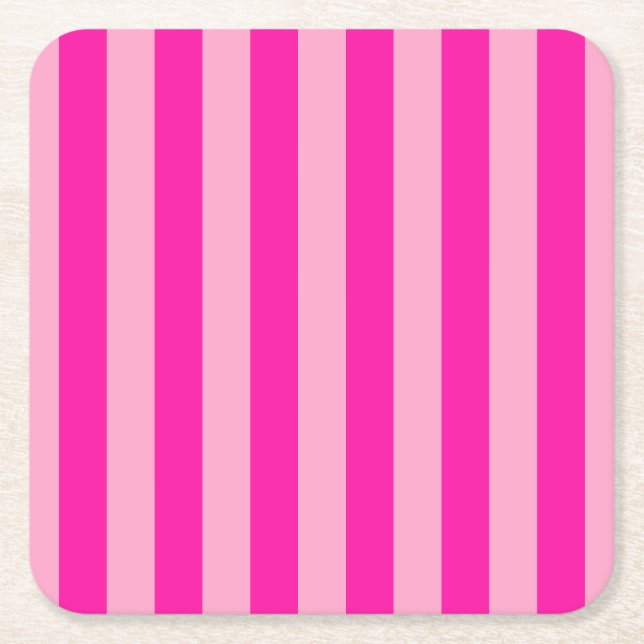Vertical Stripes Hot Pink Square Paper Coaster (Front)