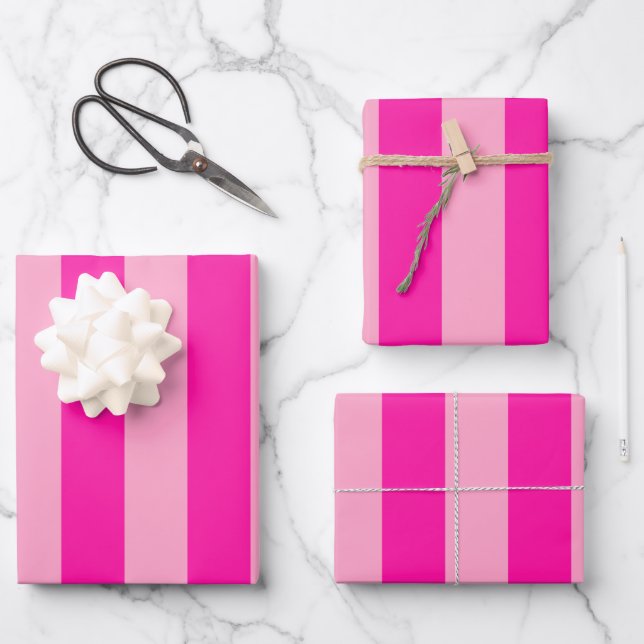 Vertical Stripes Hot Pink Wrapping Paper Sheets (Front)