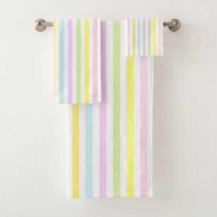Vertical Stripes in Light Pastel Colors Bath Towel Set