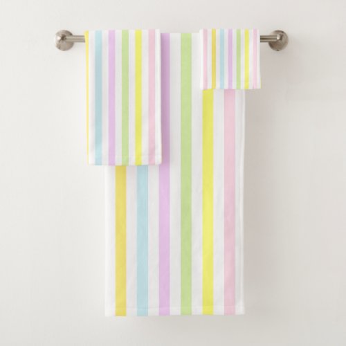 Vertical Stripes in Light Pastel Colors Bath Towel Set