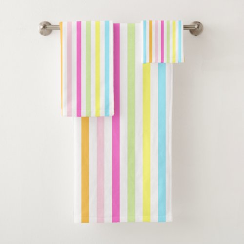 Vertical Stripes in Multicolor Pastel Colors Bath Towel Set