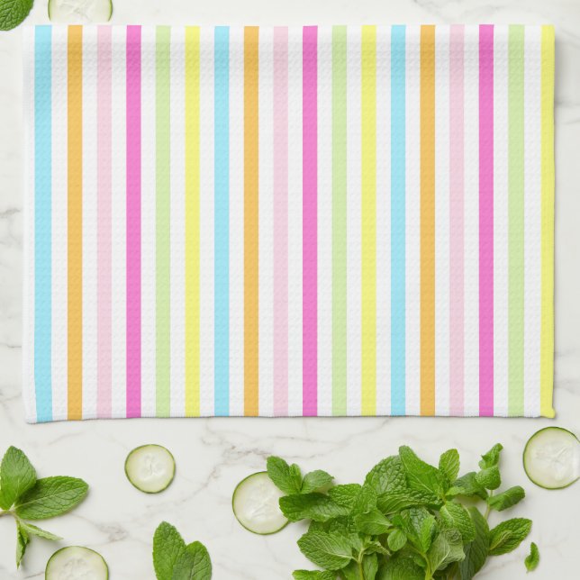 Vertical Stripes in Multicolor Pastel Colors Kitchen Towel (Folded)