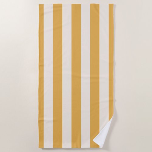 Vertical Stripes Mustard Yellow And White Striped Beach Towel