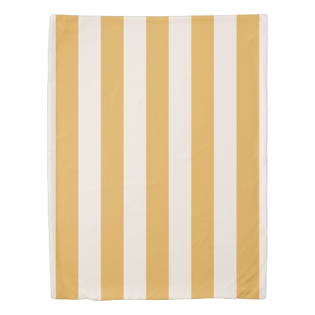 Vertical Stripes Mustard Yellow And White Striped Duvet Cover (Front)