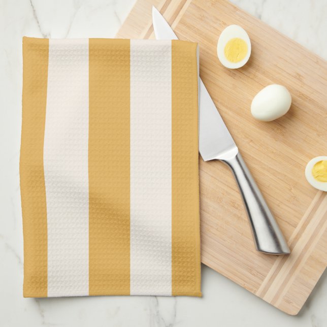 Vertical Stripes Mustard Yellow And White Striped Kitchen Towel (Quarter Fold)