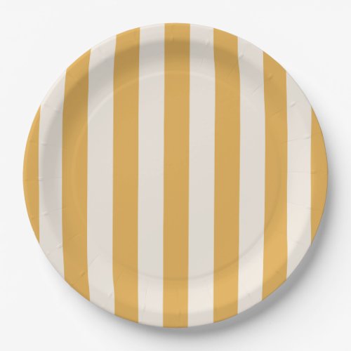 Vertical Stripes Mustard Yellow And White Striped Paper Plates
